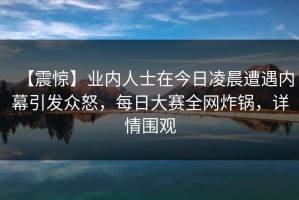 【震惊】业内人士在今日凌晨遭遇内幕引发众怒，每日大赛全网炸锅，详情围观