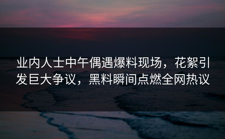 业内人士中午偶遇爆料现场，花絮引发巨大争议，黑料瞬间点燃全网热议
